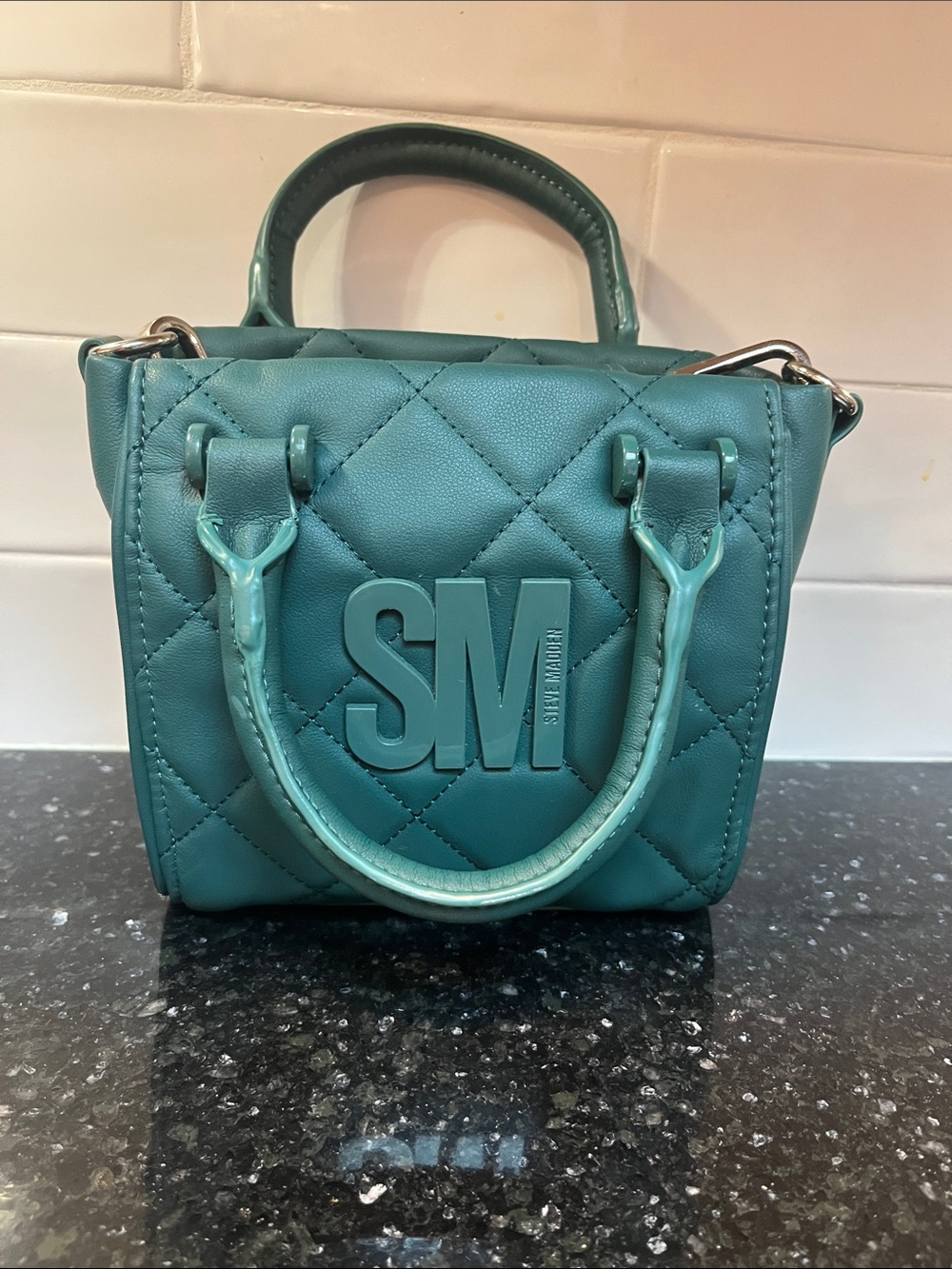 Steve Madden Quilted Teal Mini Top-Handle Bag